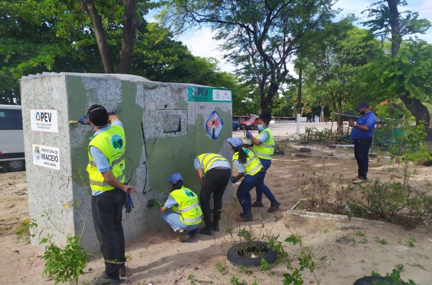 Desenvolvimento Sustentável realiza manutenção de Pontos de Entrega Voluntária (PEVs). Foto: Ascom Sudes