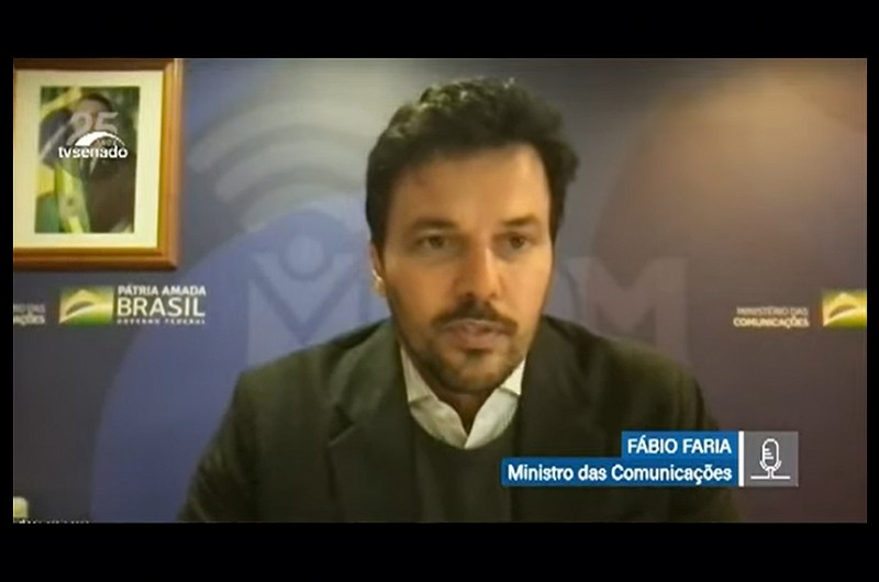 O ministro das Comunicações, Fábio Faria, falou à comissão temporária da covid-19, atendendo a requerimento apresentado pela senadora Kátia Abreu (PP-TO) - Reprodução TV Senado