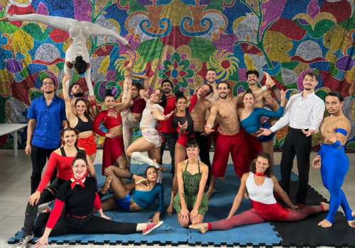 Parte do elenco do espetáculo em homenagem aos 41 anos da Escola Nacional de Circo Luiz Olimecha - (Foto: edição CCOM Funarte)