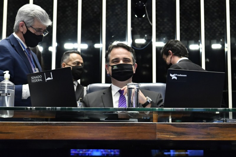 O presidente do Senado, Rodrigo Pacheco, durante a sessão plenária desta quinta-feira - Waldemir Barreto/Agência Senado