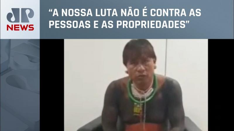Cacique Tsererê fala de dentro da sede da Polícia Federal